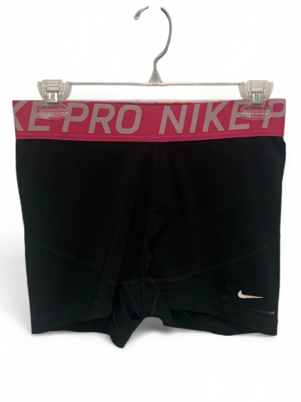 Nike Pro Black Shorts Pink Logo Waistband